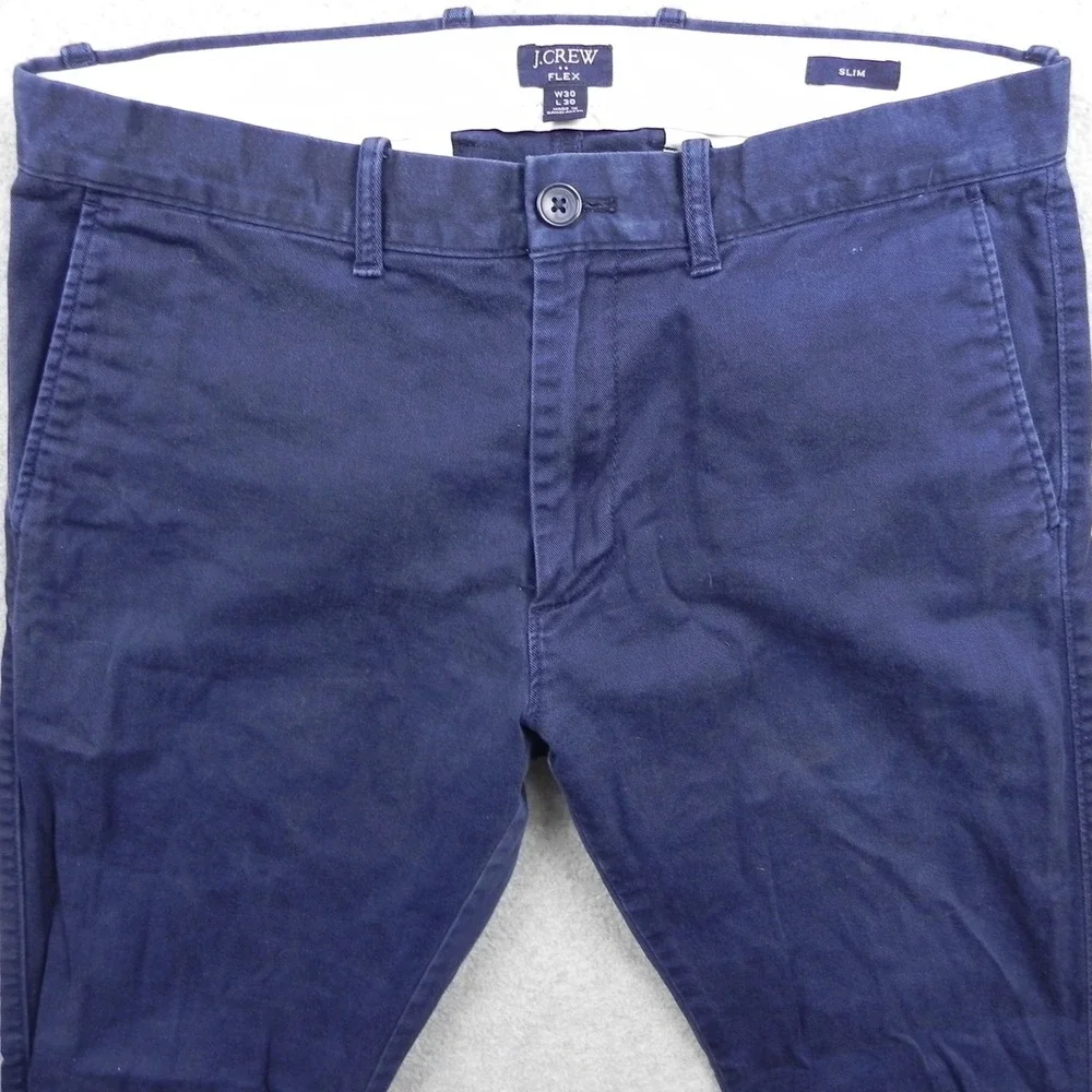 J.Crew Flex Chino Pants Mens 30x30 Slim Fit Navy Blue Stretch Cotton Trousers